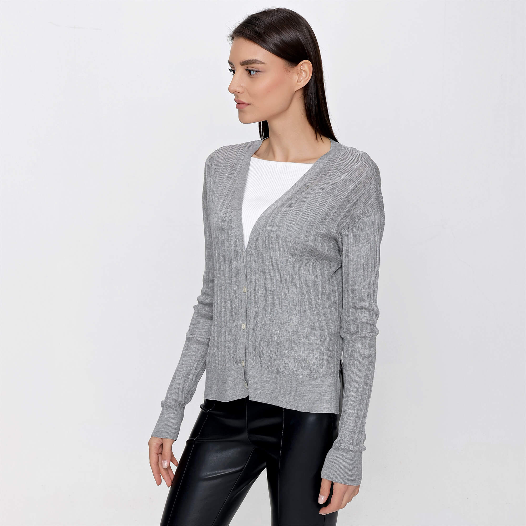 Prada - Grey Slit Sides Detail Cardigan